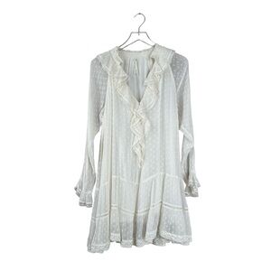 By Anthropologie Long-Sleeve V-Neck Ruffled Tunic Dress Size Medium